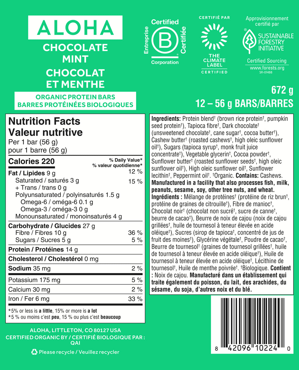 Chocolate Mint - Protein Bars (CAD) - A Better Snack for Every Day