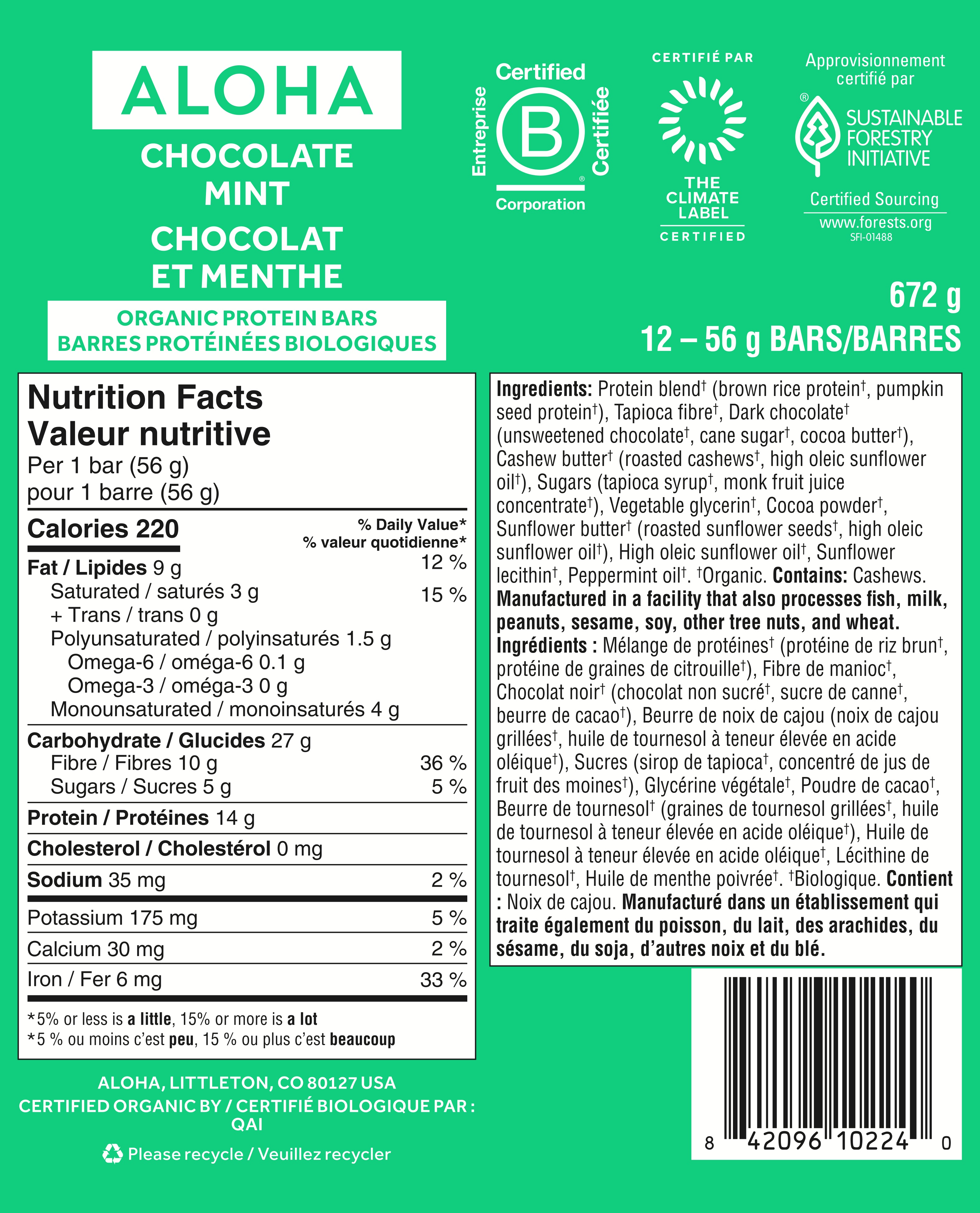 Chocolate Mint - Protein Bars (CAD) - A Better Snack for Every Day