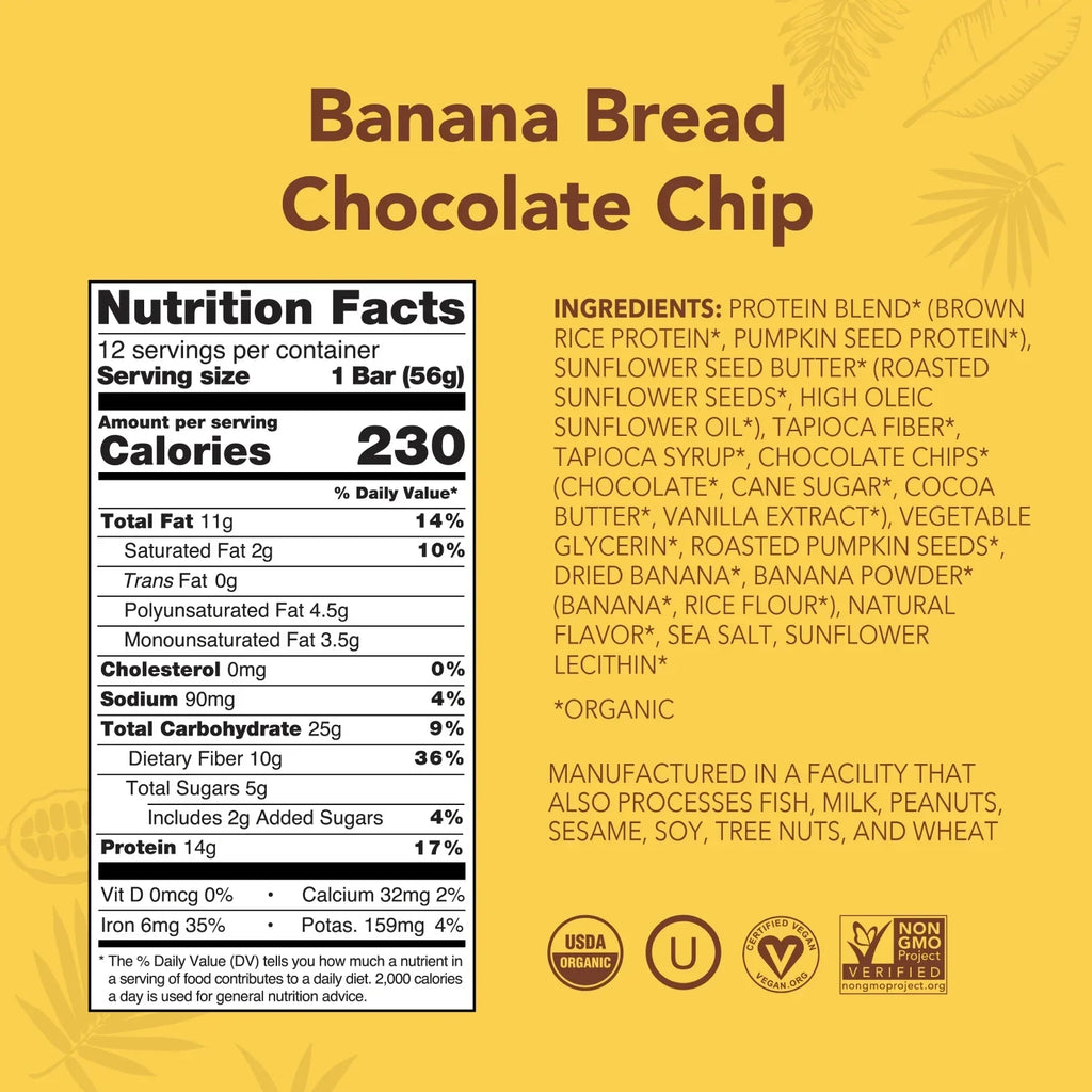 Banana Bread Chocolate Chip - Protein Bars - Plant-Based Fuel for Busy Days