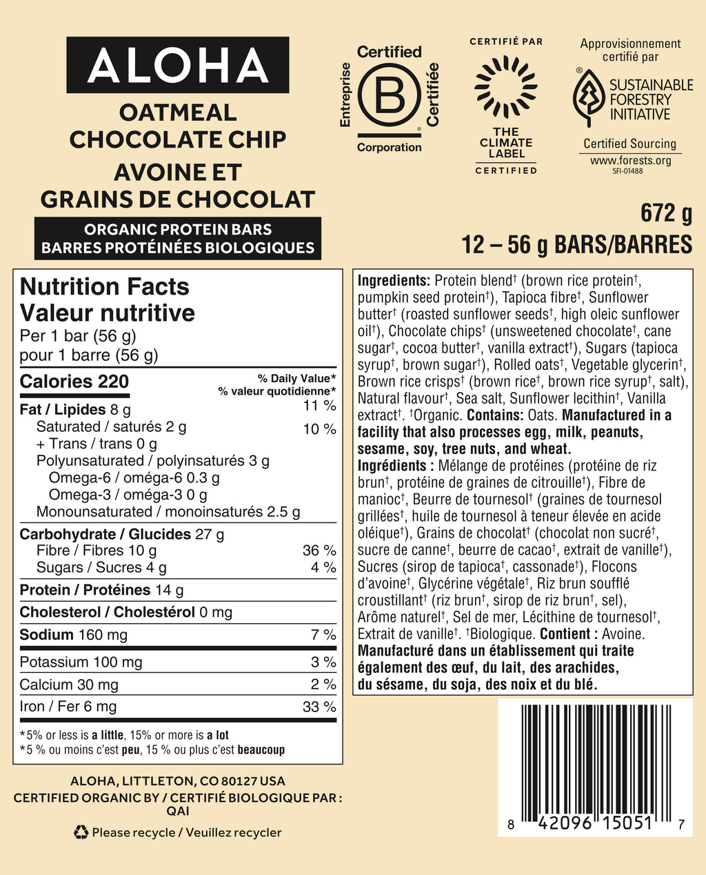Oatmeal Chocolate Chip - Protein Bars (CAD) - Everyday Nutrition Made Delicious
