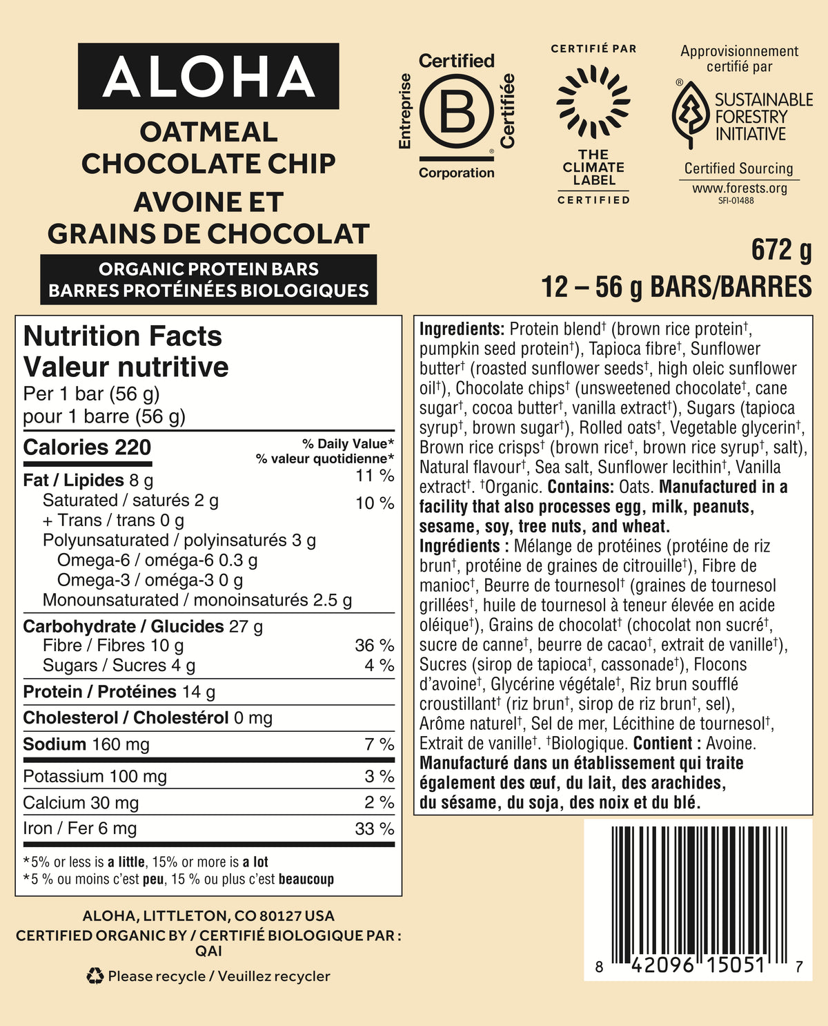 Oatmeal Chocolate Chip - Protein Bars (CAD) - Everyday Nutrition Made Delicious T6