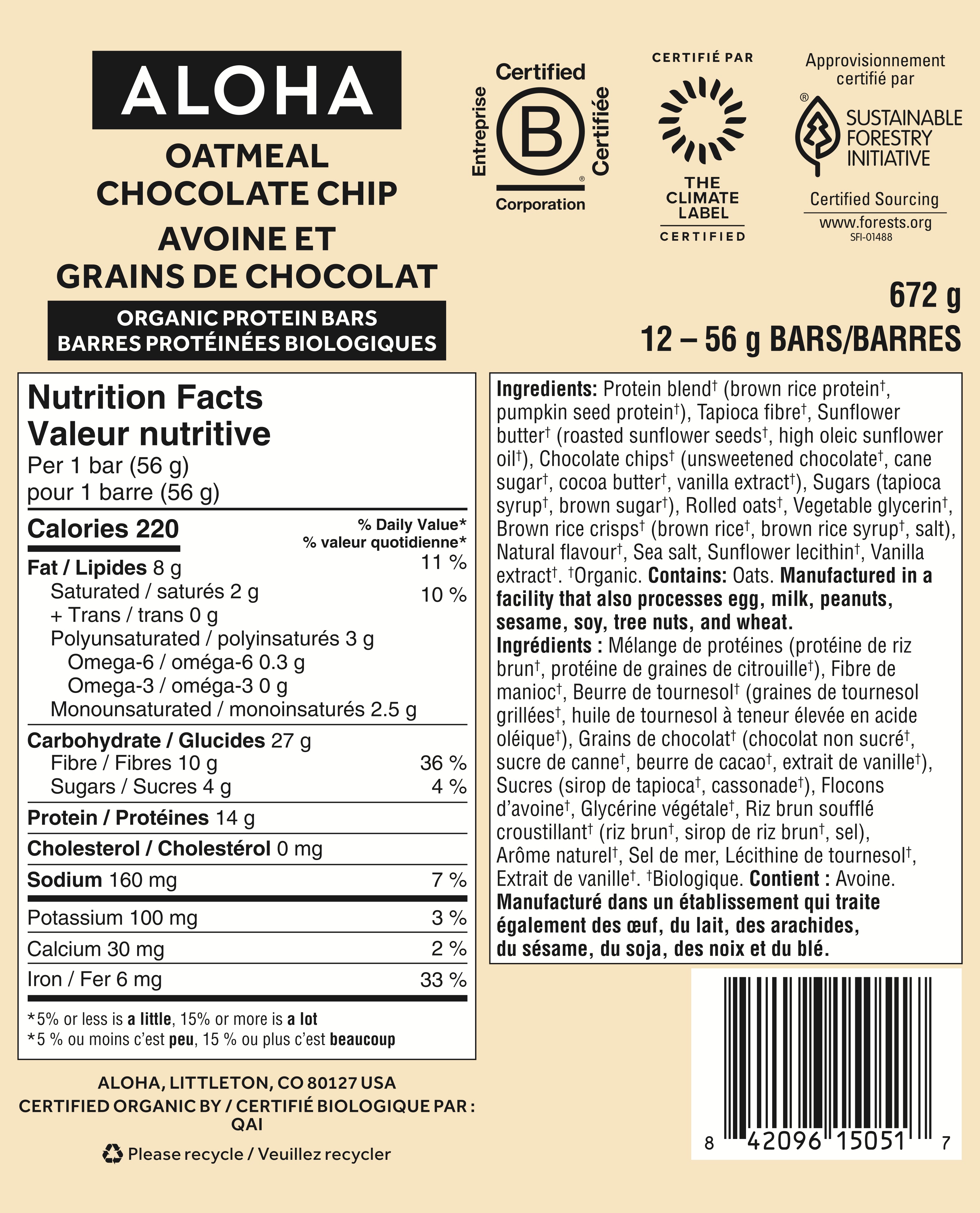 Oatmeal Chocolate Chip - Protein Bars (CAD) - Everyday Nutrition Made Delicious