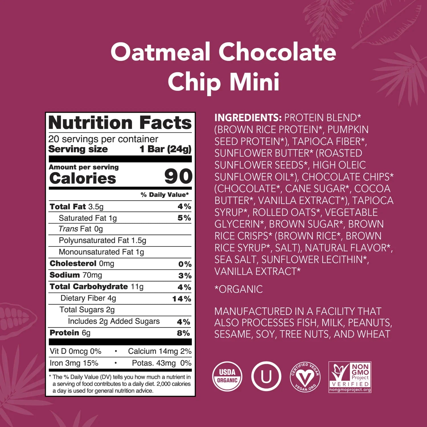 Oatmeal Chocolate Chip - Mini Bars - Protein-Packed and Ready to Go