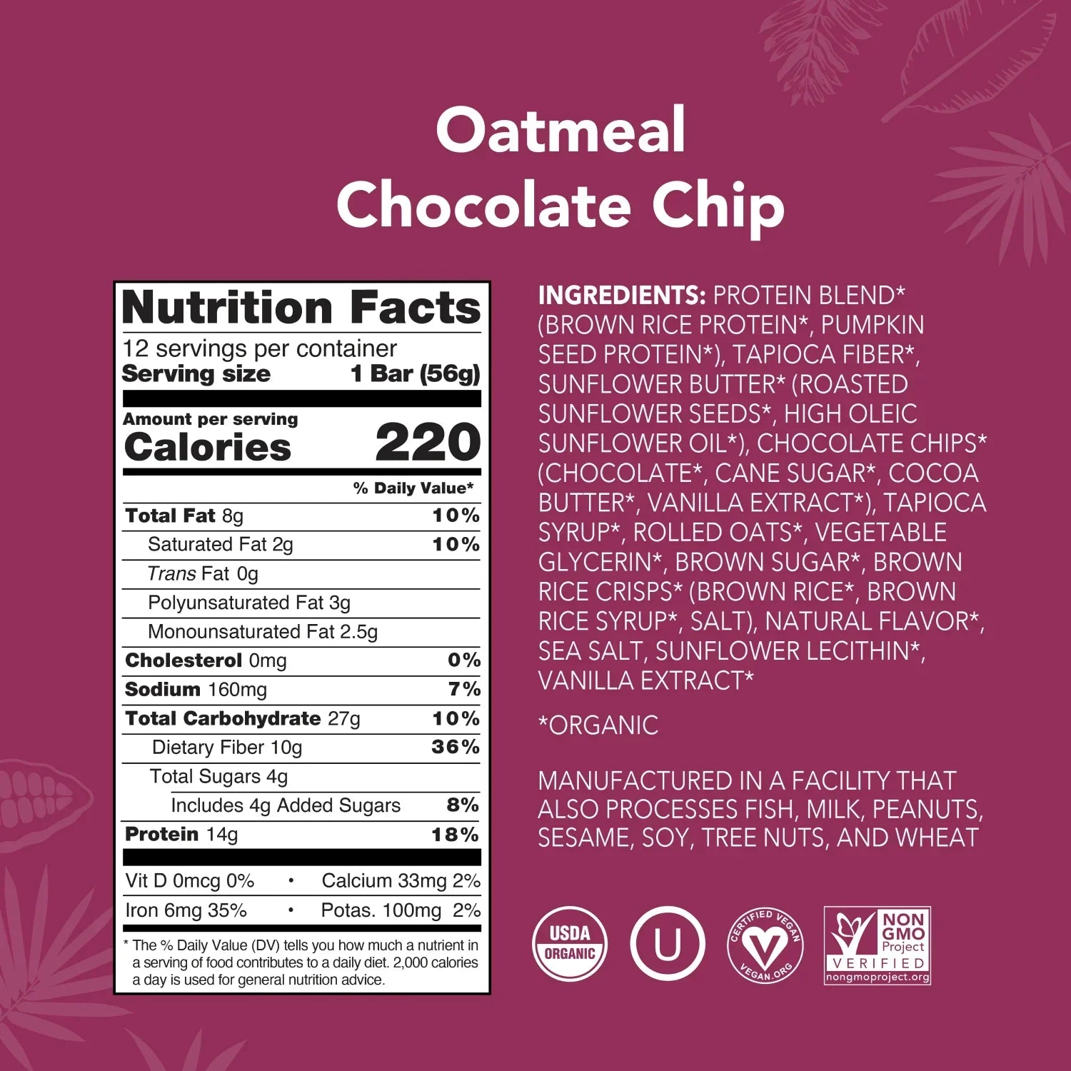 Oatmeal Chocolate Chip - Protein Bars - Everyday Nutrition Made Delicious