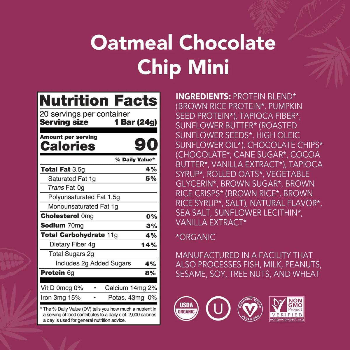 Oatmeal Chocolate Chip - Mini Bars - Protein-Packed and Ready to Go H4